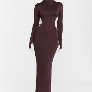 Maxi-Dress-Exoplato-Brown-FrontView