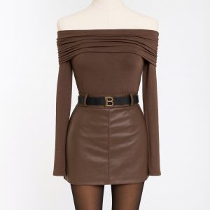 Shorts-Leather-Skirt-Belt-Brown-FrontView