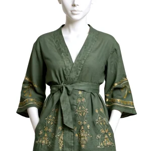 Kimono-Khaki-Gold-Pattern-Sleeve-Doll